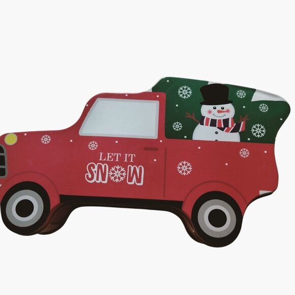 Truck Shaped Tin Container Let It Snow Winter Holiday Cookie Container Canister - Picture 4 of 10